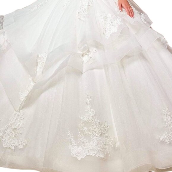 NWT Rachel Allan RB6142 Glitter Tulle/Applique/Beaded Bridal Dress Ivory Size 12 - Picture 2 of 6